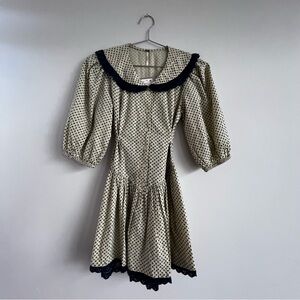 Free People Cream Floral Pattern Mini Dress with Blue Trim